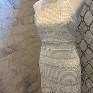 cute fitted white halter dress